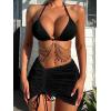 imageSHENHE Womens Fringe 2 Piece Vacation Outfits Halter Crop Top and Twisted Slit Skirt SetGlitter Black