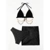 imageSHENHE Womens Fringe 2 Piece Vacation Outfits Halter Crop Top and Twisted Slit Skirt SetGlitter Black