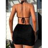 imageSHENHE Womens Fringe 2 Piece Vacation Outfits Halter Crop Top and Twisted Slit Skirt SetGlitter Black