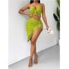 imageSHENHE Womens Fringe 2 Piece Vacation Outfits Halter Crop Top and Twisted Slit Skirt SetGreen