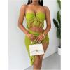 imageSHENHE Womens Fringe 2 Piece Vacation Outfits Halter Crop Top and Twisted Slit Skirt SetGreen