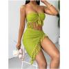 imageSHENHE Womens Fringe 2 Piece Vacation Outfits Halter Crop Top and Twisted Slit Skirt SetGreen