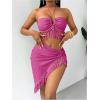 imageSHENHE Womens Fringe 2 Piece Vacation Outfits Halter Crop Top and Twisted Slit Skirt SetHot Pink