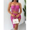imageSHENHE Womens Fringe 2 Piece Vacation Outfits Halter Crop Top and Twisted Slit Skirt SetHot Pink