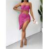 imageSHENHE Womens Fringe 2 Piece Vacation Outfits Halter Crop Top and Twisted Slit Skirt SetHot Pink