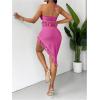 imageSHENHE Womens Fringe 2 Piece Vacation Outfits Halter Crop Top and Twisted Slit Skirt SetHot Pink