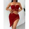 imageSHENHE Womens Fringe 2 Piece Vacation Outfits Halter Crop Top and Twisted Slit Skirt SetRed