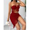 imageSHENHE Womens Fringe 2 Piece Vacation Outfits Halter Crop Top and Twisted Slit Skirt SetRed