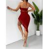 imageSHENHE Womens Fringe 2 Piece Vacation Outfits Halter Crop Top and Twisted Slit Skirt SetRed