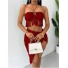 imageSHENHE Womens Fringe 2 Piece Vacation Outfits Halter Crop Top and Twisted Slit Skirt SetRed