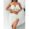 imageSHENHE Womens Fringe 2 Piece Vacation Outfits Halter Crop Top and Twisted Slit Skirt SetWhite