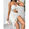 imageSHENHE Womens Fringe 2 Piece Vacation Outfits Halter Crop Top and Twisted Slit Skirt SetWhite