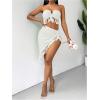 imageSHENHE Womens Fringe 2 Piece Vacation Outfits Halter Crop Top and Twisted Slit Skirt SetWhite