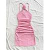 imageSHENHE Womens Halter Neck 3D Flower Rosette Dress Keyhole Ruched Bodycon Slit Mini DressPink