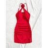 imageSHENHE Womens Halter Neck 3D Flower Rosette Dress Keyhole Ruched Bodycon Slit Mini DressRed