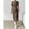 imageSHENHE Womens Leopard Print Short Sleeve Tshirt Dress Back Slit Casual Midi DressBrown