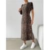 imageSHENHE Womens Leopard Print Short Sleeve Tshirt Dress Back Slit Casual Midi DressBrown