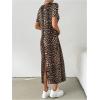 imageSHENHE Womens Leopard Print Short Sleeve Tshirt Dress Back Slit Casual Midi DressBrown