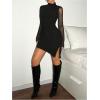 imageSHENHE Womens Mock Neck Ruched Drawstring Slit Long Sleeve Mesh Sexy Bodycon Mini DressBlack Solid