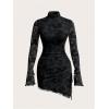 imageSHENHE Womens Mock Neck Ruched Drawstring Slit Long Sleeve Mesh Sexy Bodycon Mini DressBlack a