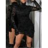 imageSHENHE Womens Mock Neck Ruched Drawstring Slit Long Sleeve Mesh Sexy Bodycon Mini DressBlack a