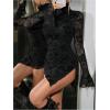 imageSHENHE Womens Mock Neck Ruched Drawstring Slit Long Sleeve Mesh Sexy Bodycon Mini DressBlack a