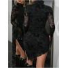 imageSHENHE Womens Mock Neck Ruched Drawstring Slit Long Sleeve Mesh Sexy Bodycon Mini DressBlack a
