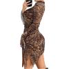 imageSHENHE Womens Mock Neck Ruched Drawstring Slit Long Sleeve Mesh Sexy Bodycon Mini DressBrown Leopard Print