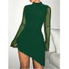 imageSHENHE Womens Mock Neck Ruched Drawstring Slit Long Sleeve Mesh Sexy Bodycon Mini DressDark Green Solid