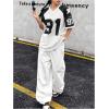 imageSHENHE Womens Oversized Football Jersey Top Y2K 90s Number Print Crewneck Short Sleeve Loose Mesh ShirtBlack