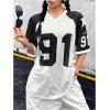 imageSHENHE Womens Oversized Football Jersey Top Y2K 90s Number Print Crewneck Short Sleeve Loose Mesh ShirtBlack