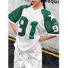 imageSHENHE Womens Oversized Football Jersey Top Y2K 90s Number Print Crewneck Short Sleeve Loose Mesh ShirtGreen