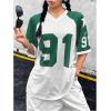 imageSHENHE Womens Oversized Football Jersey Top Y2K 90s Number Print Crewneck Short Sleeve Loose Mesh ShirtGreen