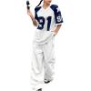 imageSHENHE Womens Oversized Football Jersey Top Y2K 90s Number Print Crewneck Short Sleeve Loose Mesh ShirtWhite
