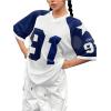imageSHENHE Womens Oversized Football Jersey Top Y2K 90s Number Print Crewneck Short Sleeve Loose Mesh ShirtWhite