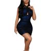 imageSHENHE Womens Ruched Mesh Criss Cross Halter Backless Sexy Party Night Bodycon Mini Dress Blue Medium
