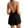 imageSHENHE Womens Sexy 2 Piece Outfits Linen Set Backless Halter Neck Tie Front Vest and Shorts Y2k SetBlack