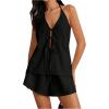 imageSHENHE Womens Sexy 2 Piece Outfits Linen Set Backless Halter Neck Tie Front Vest and Shorts Y2k SetBlack