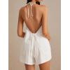 imageSHENHE Womens Sexy 2 Piece Outfits Linen Set Backless Halter Neck Tie Front Vest and Shorts Y2k SetWhite