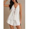imageSHENHE Womens Sexy 2 Piece Outfits Linen Set Backless Halter Neck Tie Front Vest and Shorts Y2k SetWhite