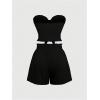imageSHENHE Womens Summer 2 Piece Outfits Smocked Knot Crop Tube Top and Wide Leg Paperbag Shorts SetBlack