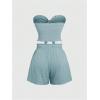 imageSHENHE Womens Summer 2 Piece Outfits Smocked Knot Crop Tube Top and Wide Leg Paperbag Shorts SetBlue