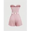 imageSHENHE Womens Summer 2 Piece Outfits Smocked Knot Crop Tube Top and Wide Leg Paperbag Shorts SetDusty Pink