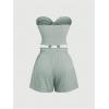 imageSHENHE Womens Summer 2 Piece Outfits Smocked Knot Crop Tube Top and Wide Leg Paperbag Shorts SetGreen