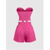 imageSHENHE Womens Summer 2 Piece Outfits Smocked Knot Crop Tube Top and Wide Leg Paperbag Shorts SetHot Pink