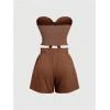 imageSHENHE Womens Summer 2 Piece Outfits Smocked Knot Crop Tube Top and Wide Leg Paperbag Shorts SetMocha Brown
