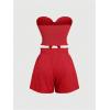 imageSHENHE Womens Summer 2 Piece Outfits Smocked Knot Crop Tube Top and Wide Leg Paperbag Shorts SetRed