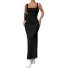 imageSHENHE Womens Thigh Slit Maxi Dress Square Neck Cut Out Twist Backless Bodycon Knit Tank DressBlack