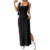 imageSHENHE Womens Thigh Slit Maxi Dress Square Neck Cut Out Twist Backless Bodycon Knit Tank DressBlack