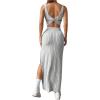 imageSHENHE Womens Thigh Slit Maxi Dress Square Neck Cut Out Twist Backless Bodycon Knit Tank DressLight Grey